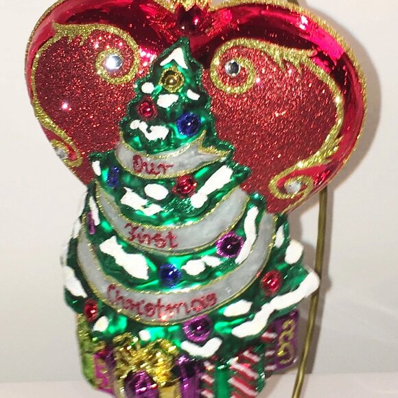 ✨Authentic Christopher Radko Our 1st Christmas TREE HEART Glass Ornament CR Logo - Picture 4 of 9